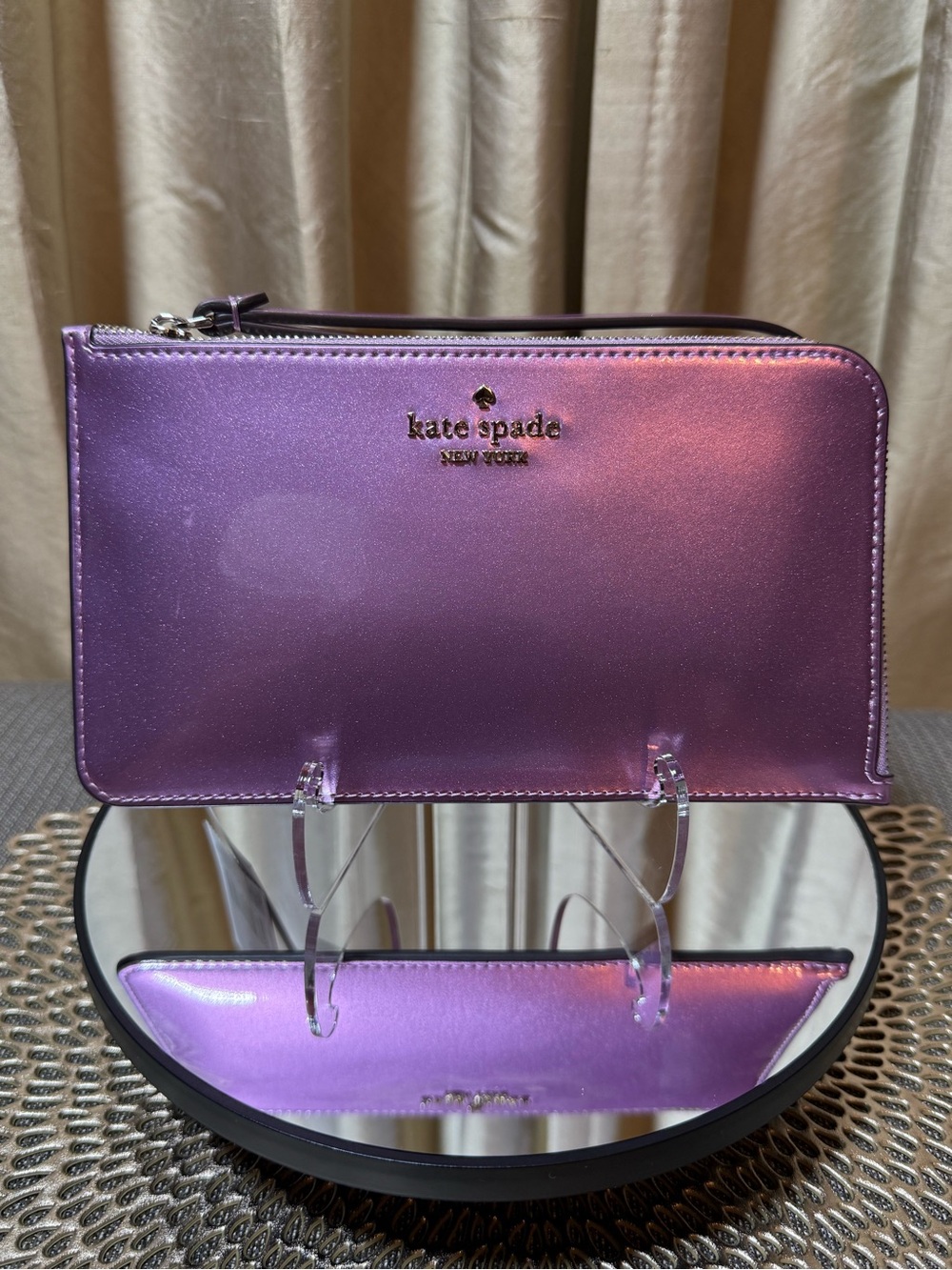 kate spade new york “Lucy” Medium Zip Wristlet – Quartz Pink (Patent Fabric) - Picture 3 of 10